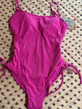Shade & Shore Hot Pink Ribbed One-Piece Swimsuit with Side Ties